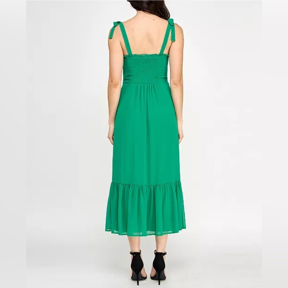 City Studio Juniors' Ruffled Tie-Strap Midi Green Dress - Picture 3 of 7